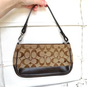 Coach Brown Signature Canvas Shoulder Bag with Dark Brown Leather Trim